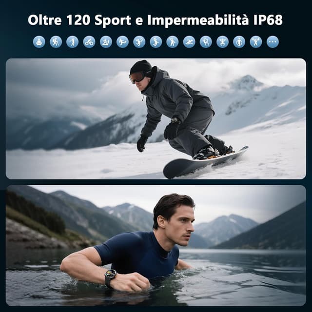 Thumbnail 6 de IOWODO Smartwatch Uomo Militare 1.45" con chiamate Bluetooth, bussola e torcia LED, IP68