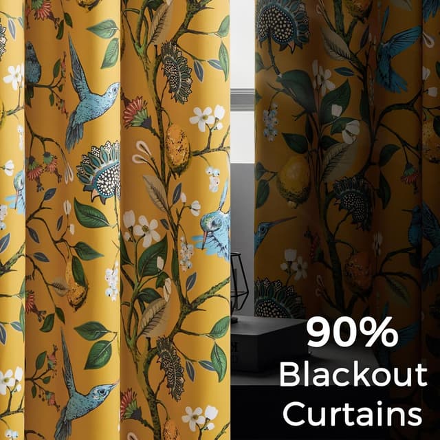 Detalle 2 de Topfinel Mustard Yellow Vintage Curtains 84 in 🏠