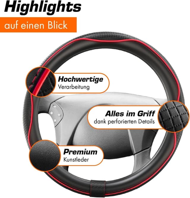 Detalle 2 de Upgrade4cars LKW Lenkradbezug 44–46 cm in Rot – universelle Lenkradhülle für Sommer & Winter
