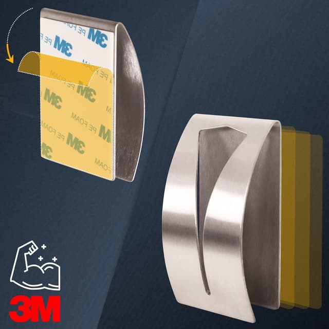 Detalle de RICOO Crochet adhésif mural en acier inoxydable MH017-3 (lot de 3) : installation sans perçage