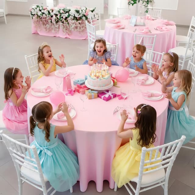 Detalle 2 de Heneger 8-Pack Pink Round Tablecloth (90 Inch) — Wrinkle-Resistant Polyester for Easter, Parties, Weddings & Buffets