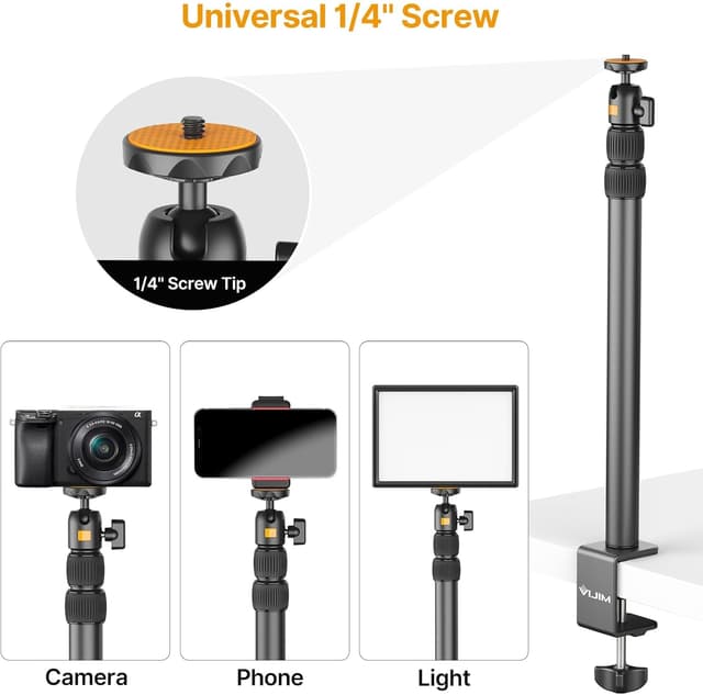 Detalle 2 de ULANZI LS02 Kamera-Tischhalterung (44–105 cm), Klemmstativ mit 360°-Kugelkopf und ausziehbarem Boom Arm