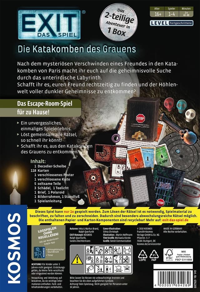 Thumbnail 1 de EXIT® – Die Katakomben des Grauens (Kosmos 694289) – 2-teilige Escape-Room-Abenteuer-Box für 1–4 Spieler ab 12