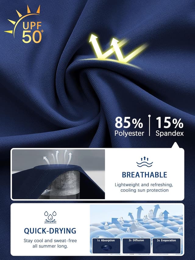 Detalle 2 de Men’s UPF 50+ Long Sleeve Fishing Shirts Rash Guard (1 or 3 Pack)