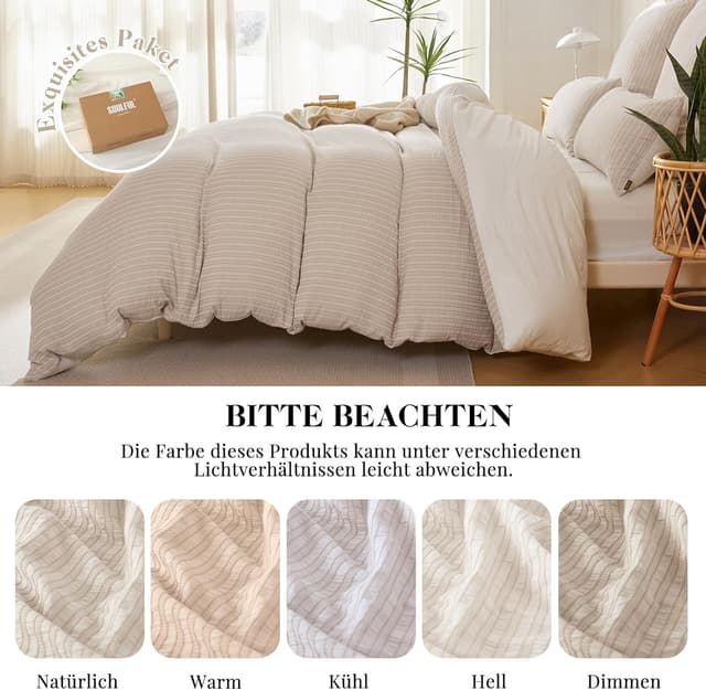 Thumbnail 6 de SOULFUL Bettwäsche-Set 135x200 aus Baumwolle (gestreift, Jacquard) – beige mit OEKO-TEX 100