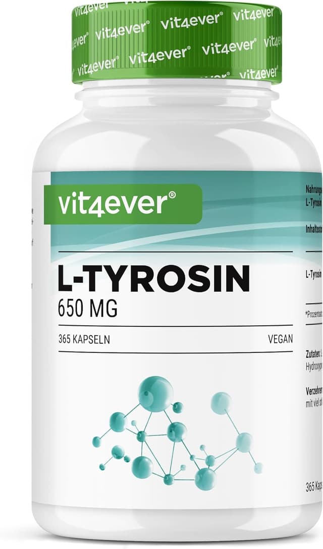 Detalle de vit4ever L-Tyrosin 365 vegane Kapseln (1300 mg pro Tagesportion) – Extra hochdosiert