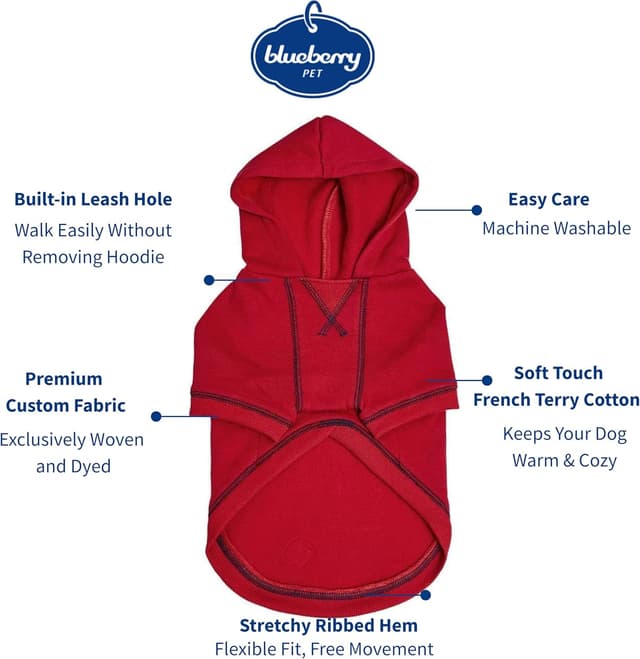 Detalle 2 de Blueberry Pet Essentials Dog Hoodie (20 inch) – Cotton-Blend Sweatshirt with Hood, Red