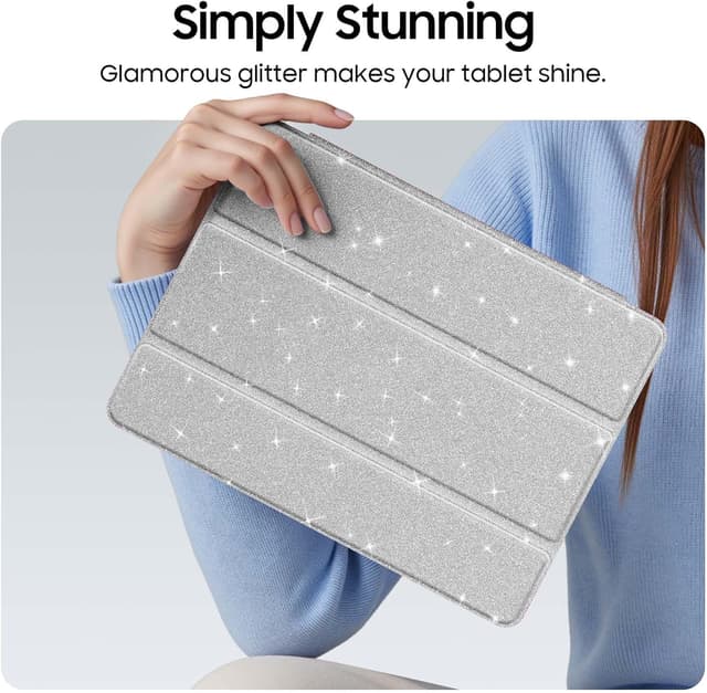 Detalle de FINTIE Glitter Case for iPad 9th/8th/7th Gen (10.2-inch, 2021/2020/2019) with Pencil Holder and Auto Wake/Sleep – Silver