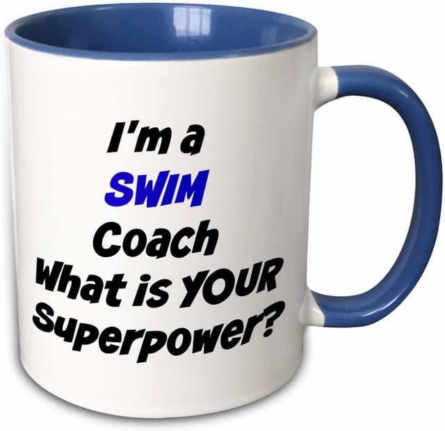 Detalle de 3dRose “Im a swim coach, whats your super power” 11oz Two-Tone Blue Mug