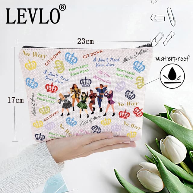 Detalle de LEVLO Broadway Queen cotton canvas cosmetic make-up bag (23cm x 17cm) – waterproof zipper pouch