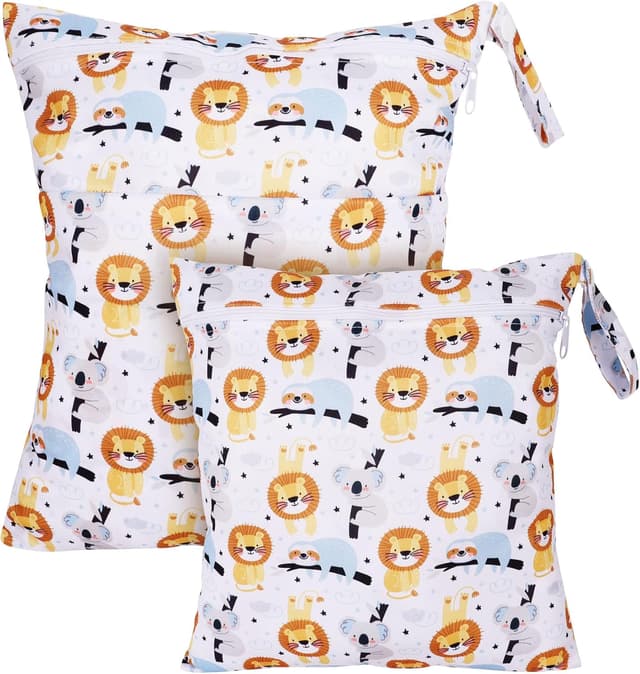 Detalle de Loscarol 2-teiliges Wetbag-Set (groß) für Kindergarten, wasserdichte Windeltaschen & Schwimmsachen – Bear