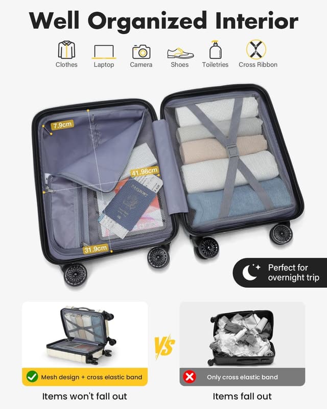 Detalle 2 de Lekesky EasyJet cabin suitcase 45x36x20cm with TSA lock and detachable wheels (beige)