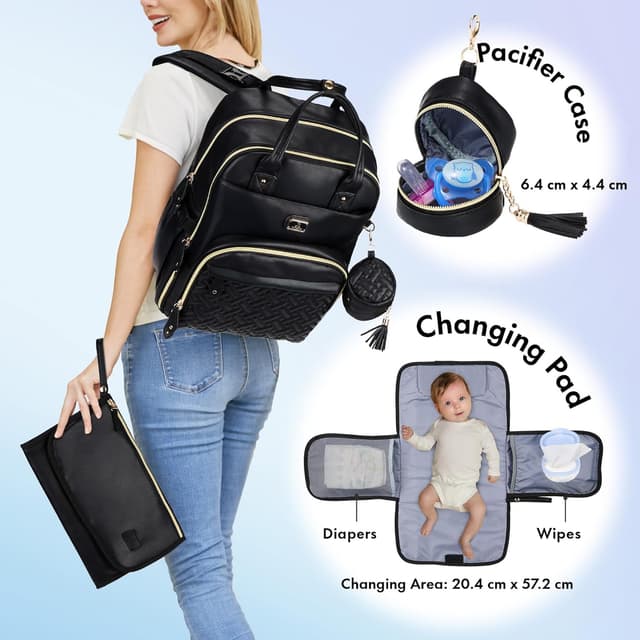 Detalle 2 de Dikaslon Changing Bag Backpack (Large) with Portable Changing Mat, Pacifier Holder & Stroller Straps