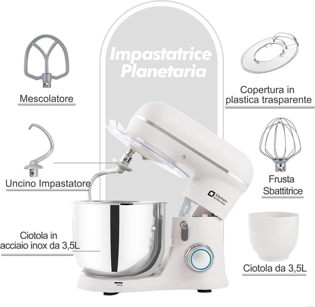 Thumbnail 3 de Kitchen in the box Impastatrice Planetaria 2 Ciotole 3,5L