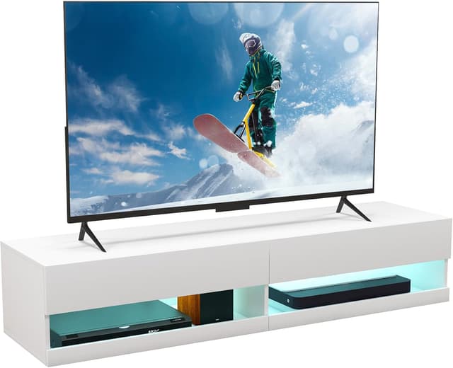 Detalle de HOMCOM Meuble TV mural blanc laqué avec LED RGB et contrôle via application, 150 x 40 x 30 cm