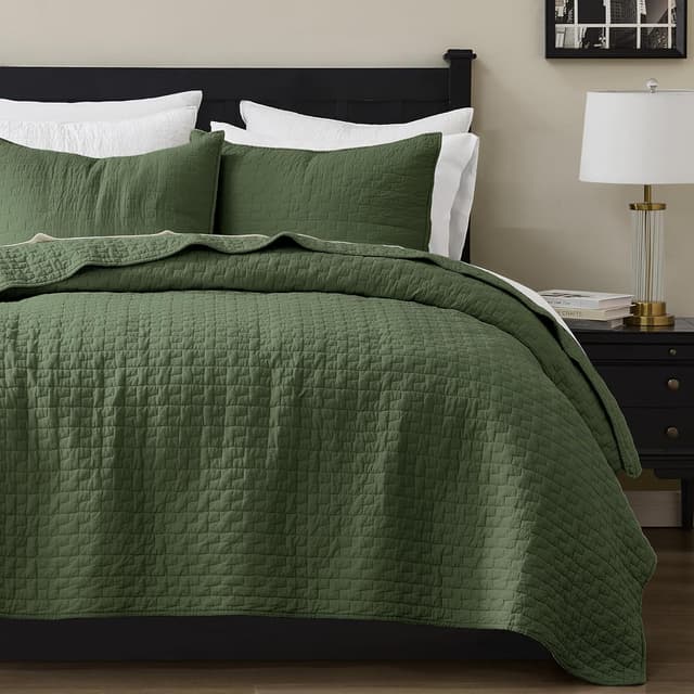 Detalle de palassio Olive Green 100% Cotton Quilt California Cal King Bedding Set (3-Piece) with 2 Pillow Shams