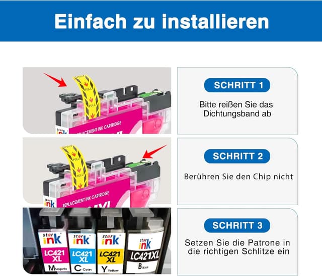 Detalle 2 de st@r ink LC421XL kompatible Tintenpatronen im 8er-Set für Brother (LC421XL / LC-421XL) inkl. Schwarz, Cyan, Magenta, Gelb