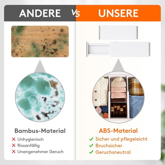 Detalle de Lifewit 4er Set Schubladentrenner, verstellbar für Schubladen-Innenlängen 34–50 cm (weiß)