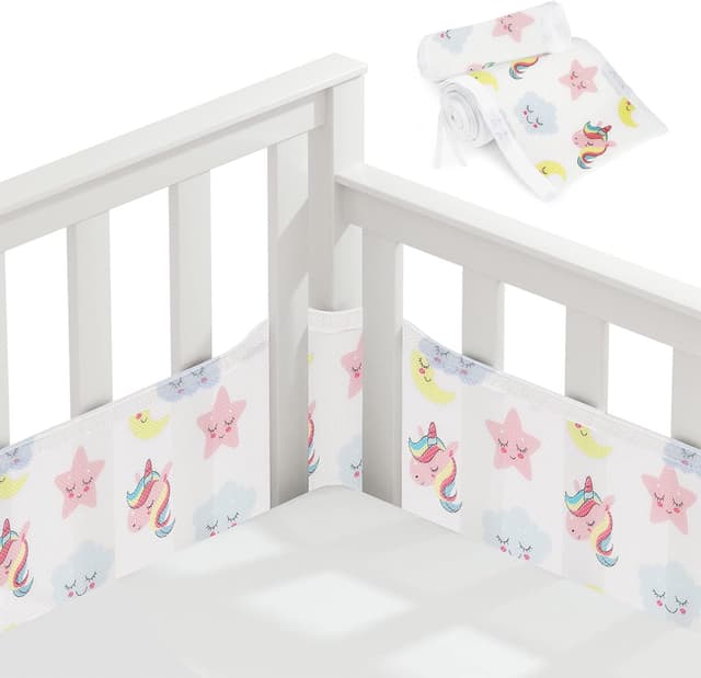 Detalle de Vicloon Cot Bumper (2 pcs) breathable mesh cot liner with crib rail covers – Unicorn