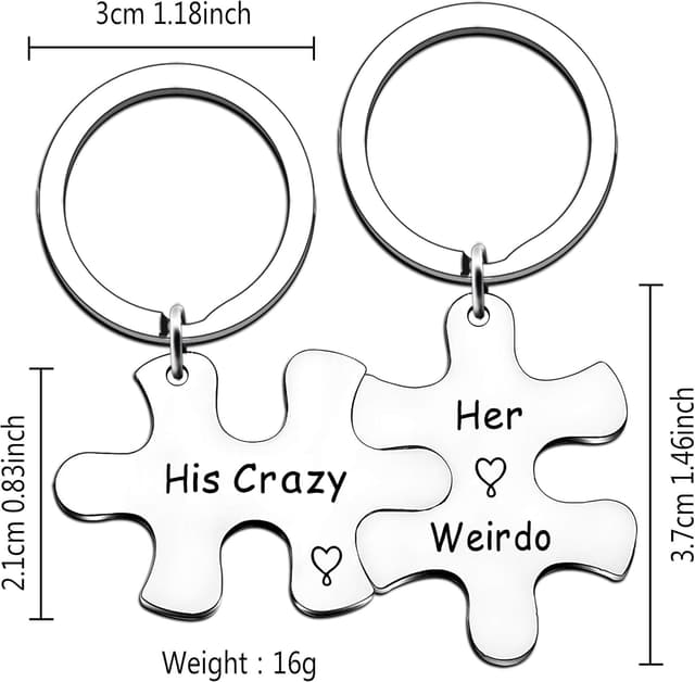 Detalle 2 de JMIMO “His Crazy Her weirdo” stainless steel couple keyring set