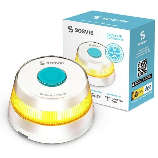 Detalle de Baliza SOSV16 GPS blanca 12 años, visibilidad 1 km