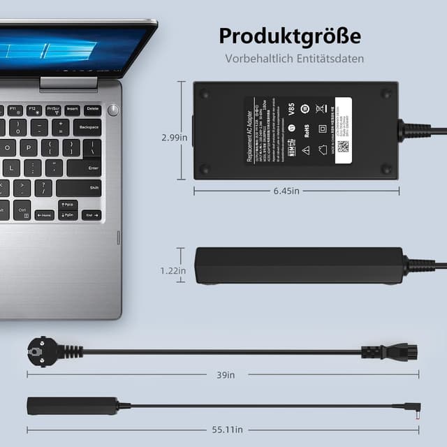 Thumbnail 6 de 180W Laptop-Ladekabel Netzteil 19,5V für Acer (u. a. Nitro 5/7, Predator Helios 300, Aspire V15/V17) – 5,5×1,7 mm