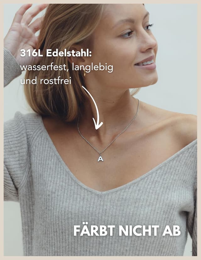 Detalle de GD GOOD.designs EST. 2015 collana con lettere in argento (ciondolo A-Z) regolabile fino a 47 cm