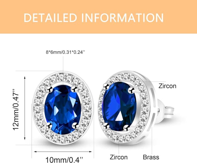 Detalle de Vivaday Oval Cut Cubic Zirconia Halo Stud Earrings (White Gold Plated) YA5119