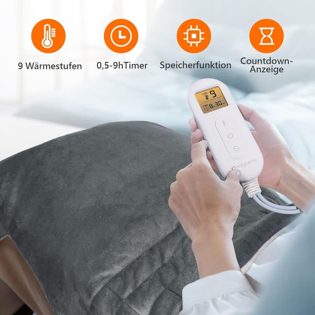 Detalle de Comfytemp gewichtetes Heizkissen für Rücken, Schulter & Nacken mit 9 Wärmestufen und Abschaltautomatik