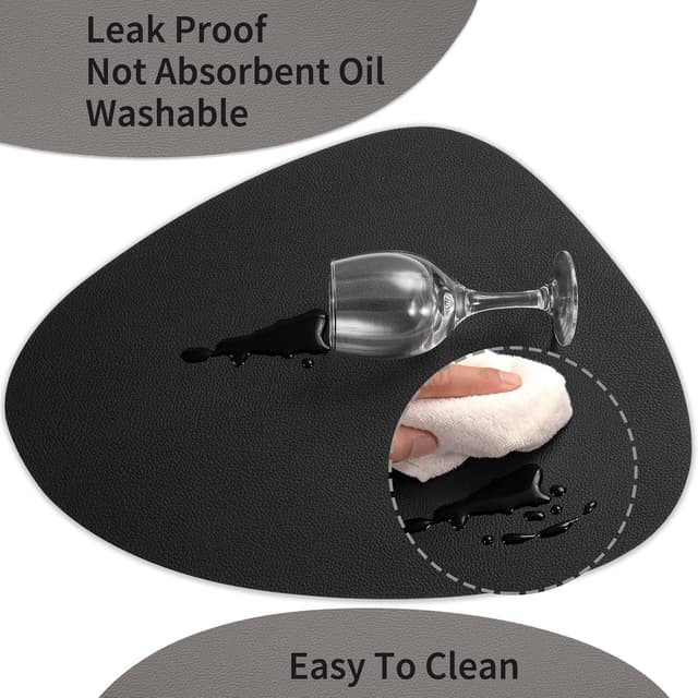 Detalle de Myir JUN Tischsets aus Kunstleder im Doppel-Design (Grau/Schwarz) & passende Untersetzer – Set mit 6