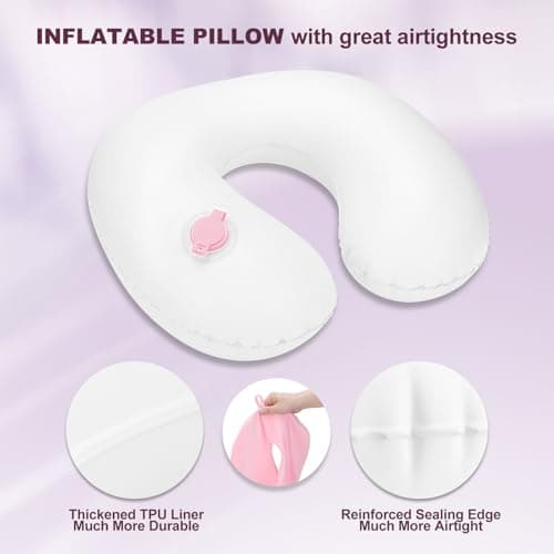 Thumbnail 7 de Cirorld almohada de viaje hinchable para cuello (rosado), con máscara de ojos, tapones y bolsa