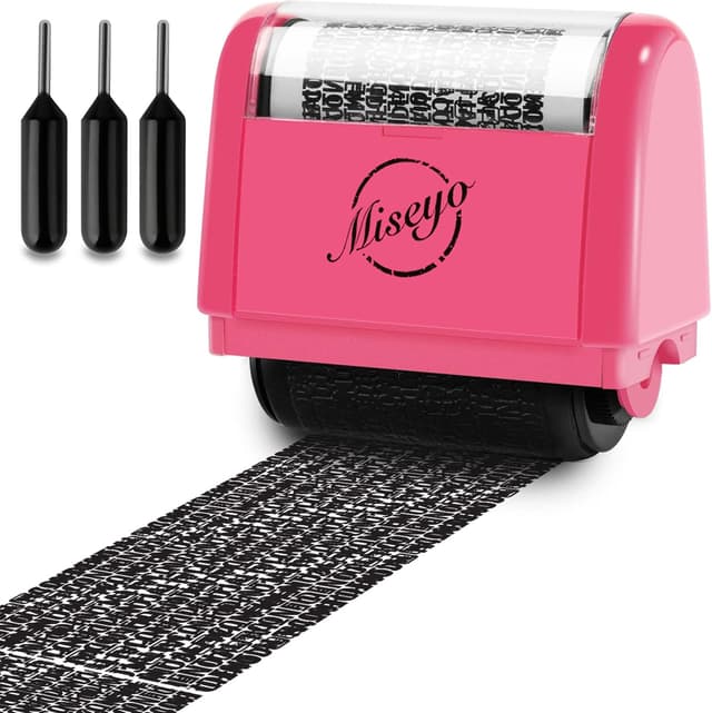 Detalle de Miseyo Wide Identity Theft Protection Roller Stamp Set (Peach) with 3 Refill Inks