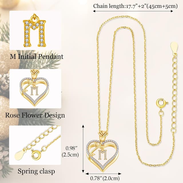 Detalle de llyish Collier personnalisé femme initiale A-Z cœur double en laiton doré et zirconia 5A