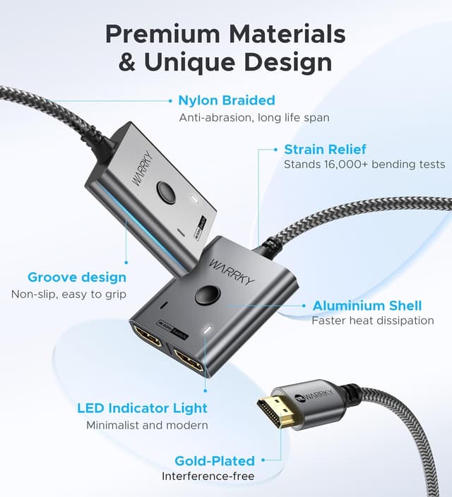 Thumbnail 6 de WARRKY HDMI Switch 4K 60Hz / 2K 144Hz Bidirectional (2-in-1, 1 display) in aluminium case