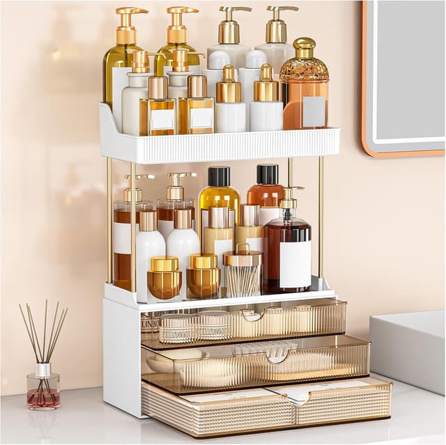 Detalle de Caktraie Bathroom Organizers and Storage (3 Drawers, 2 Tier) for Vanity Countertop — Amber