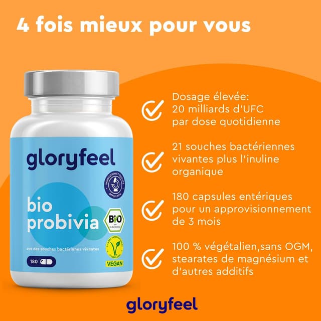 Detalle de Bio Probivia – Ferments lactiques biologiques avec inuline, 180 gélules végétales (2 mois)