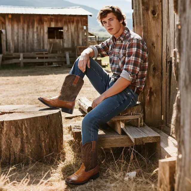 Detalle 2 de Rollda Cowboy Boots Square Toe Mid-Calf 94° Heel