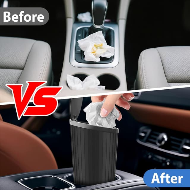 Detalle 2 de Gigmeta Cestino per auto con coperchio: mini portarifiuti da inserire nel portabicchieri