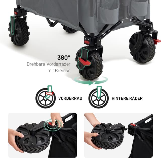 Thumbnail 6 de TIMBER RIDGE XXL faltbarer Bollerwagen 200L mit Bremsen, Breite Reifen und Seitentasche