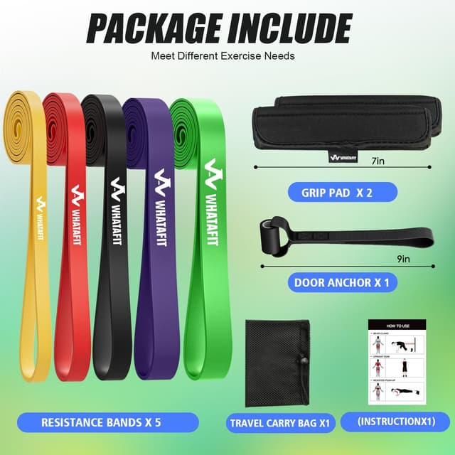 Detalle de WHATAFIT Resistance Bands Pull Up Assist Bands Set with Handles (5-Level Progressive System)