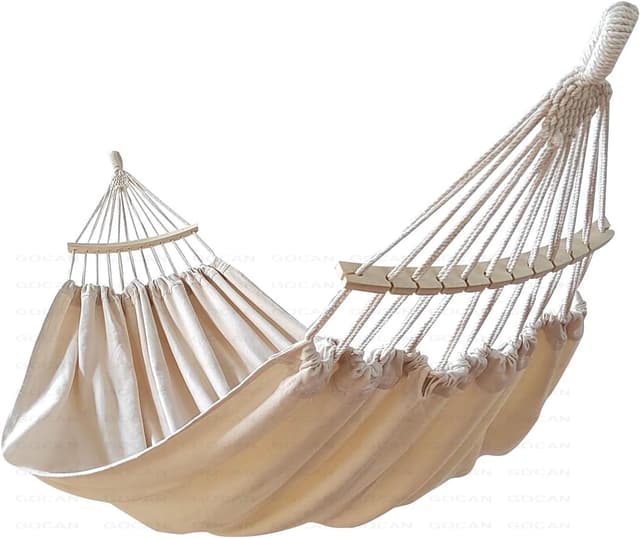 Detalle de GOCAN Hammock for 2 People (220 x 150 cm) with Removable Spreader Bar – cotton canvas outdoor hammock