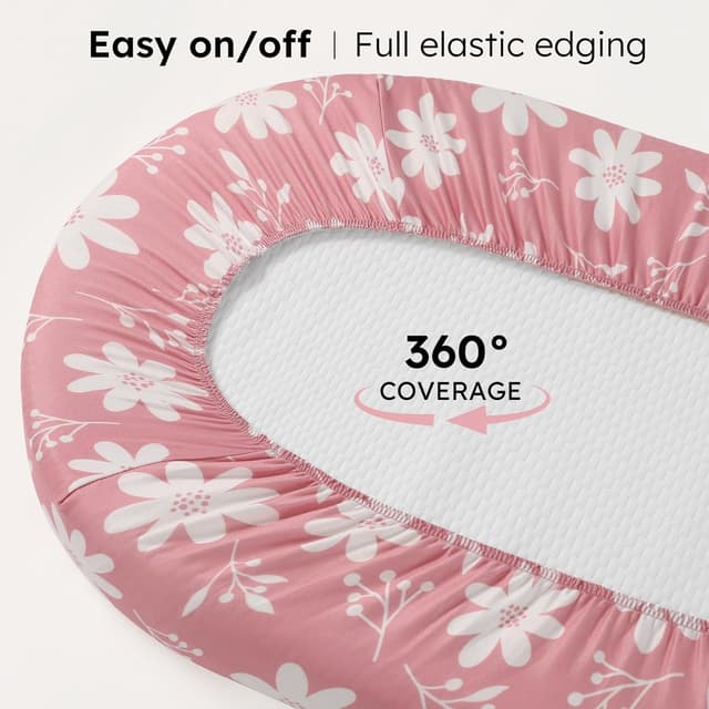 Detalle 2 de FIEMOL Baby Moses Basket Sheets (3 Pack) – 81x41 cm fitted pram sheets in pink butterfly print