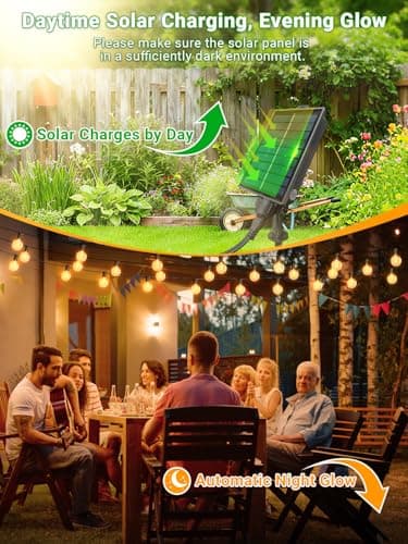 Detalle de ARKOCHIC guirnalda de luces exterior solar 7.5 m con 10+1 bombillas G40 LED y USB-C