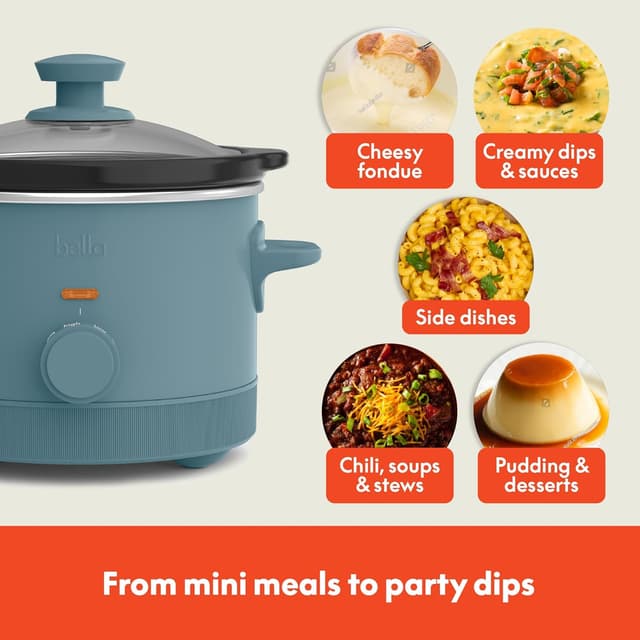 Detalle de bella 1.5 Qt Slow Cooker with 3 Heat Manual Control — Ceramic Nonstick Stoneware Pot