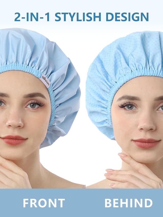 Detalle 2 de Years Calm Duschhaube für Frauen – wiederverwendbar, wasserdicht, extra groß (blau), zweilagig