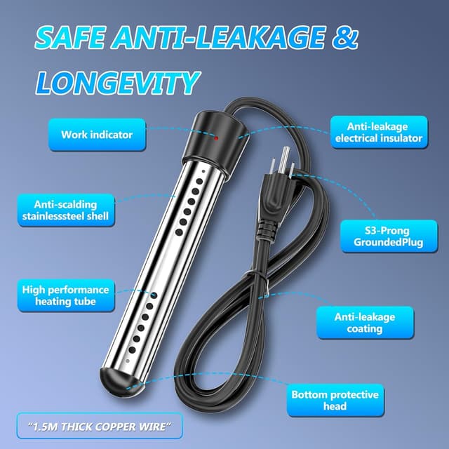 Detalle de BSEED Portable Shower for Camping with Immersion Water Heater (6000mAh Rechargeable)