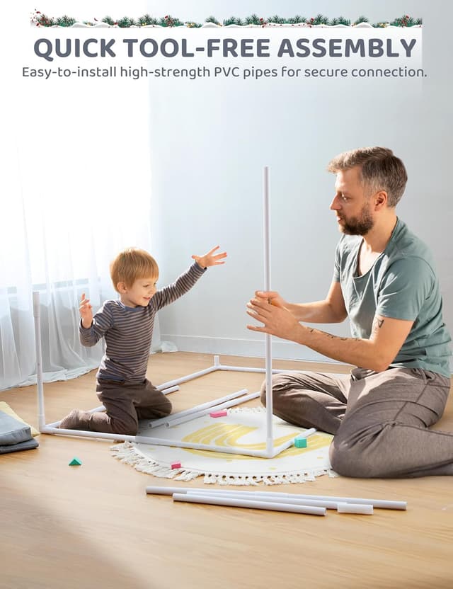 Thumbnail 6 de besrey 2-in-1 Kinderzelt Indoor „Spielhaus“ mit Matte (130 x 90 x 130 cm), Spielzelt/Bettzelt für drinnen ab 3 Jahren – Grau