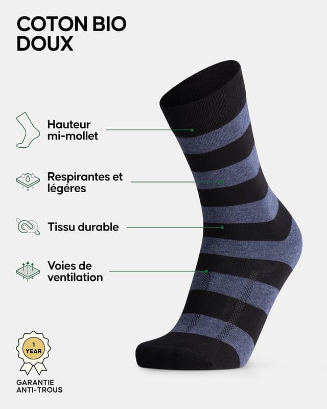 Detalle 2 de Danish Endurance Chaussettes en coton premium bio (respirantes et douces) – lot de 6 paires
