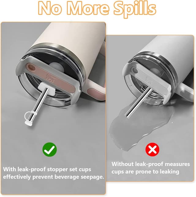 Detalle de GOTFUN 6x Edelstahl-Strohhalme (31 cm) für Stanley Cup inkl. auslaufsicherem Silikonstopfen & 2 Reinigungsbürsten