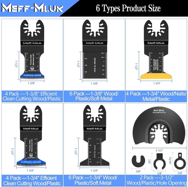Detalle 2 de Meff-Mluk 26PCS Japanese Titanium Oscillating Saw Blades kit with C-clip adapters